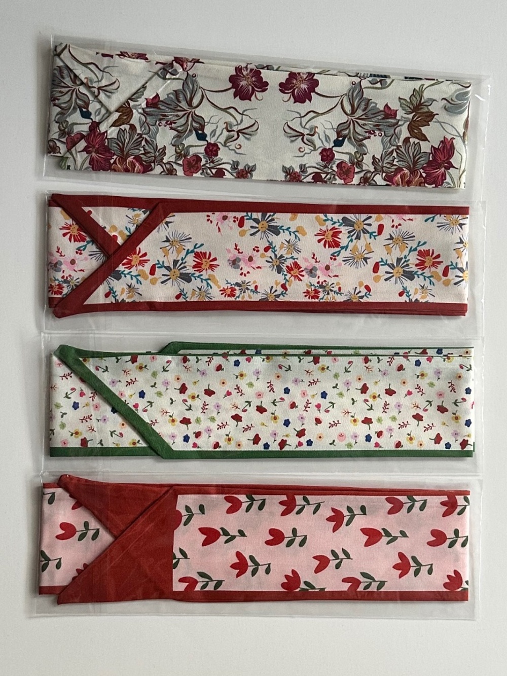 Set of 4 New Hair or Purse Scarves or Twilly Scarves